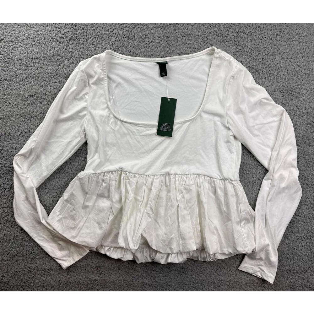 Wild Fable Women's Size Large Long Sleeve Square Neck Bubble Top White